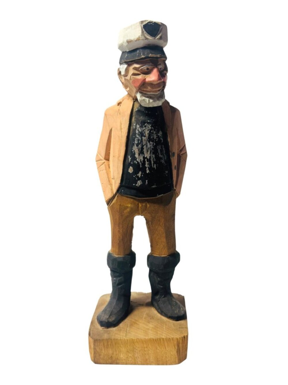 Hand Carved Wood Sea Captain Figurines Lot of 2 Nautical Folk Art Sailors - Picture 3 of 5